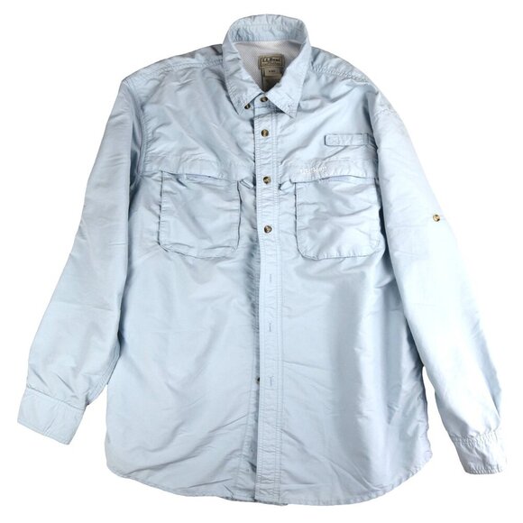 LL BEAN Men's Long Sleeve Fishing Hiking Vented Shirt Sky Blue Size Medium - Picture 1 of 8